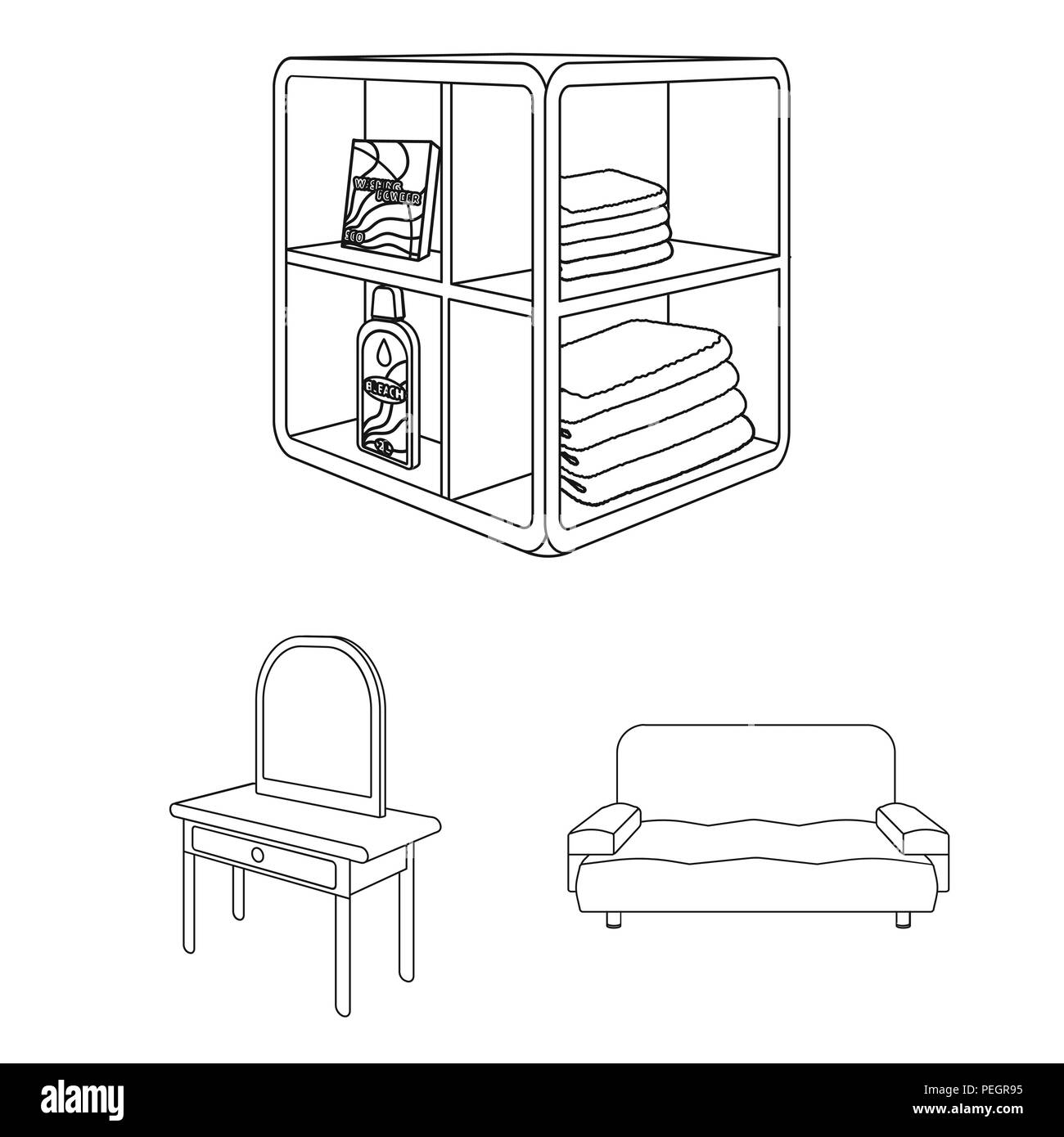 Furniture and interior outline icons in set collection for design. Home ...