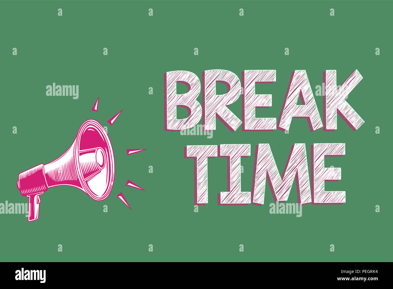 Handwriting Text Writing Break Time Concept Meaning Period Of Rest Or Recreation After Doing Of Certain Work Megaphone Loudspeaker Green Background I Stock Photo Alamy