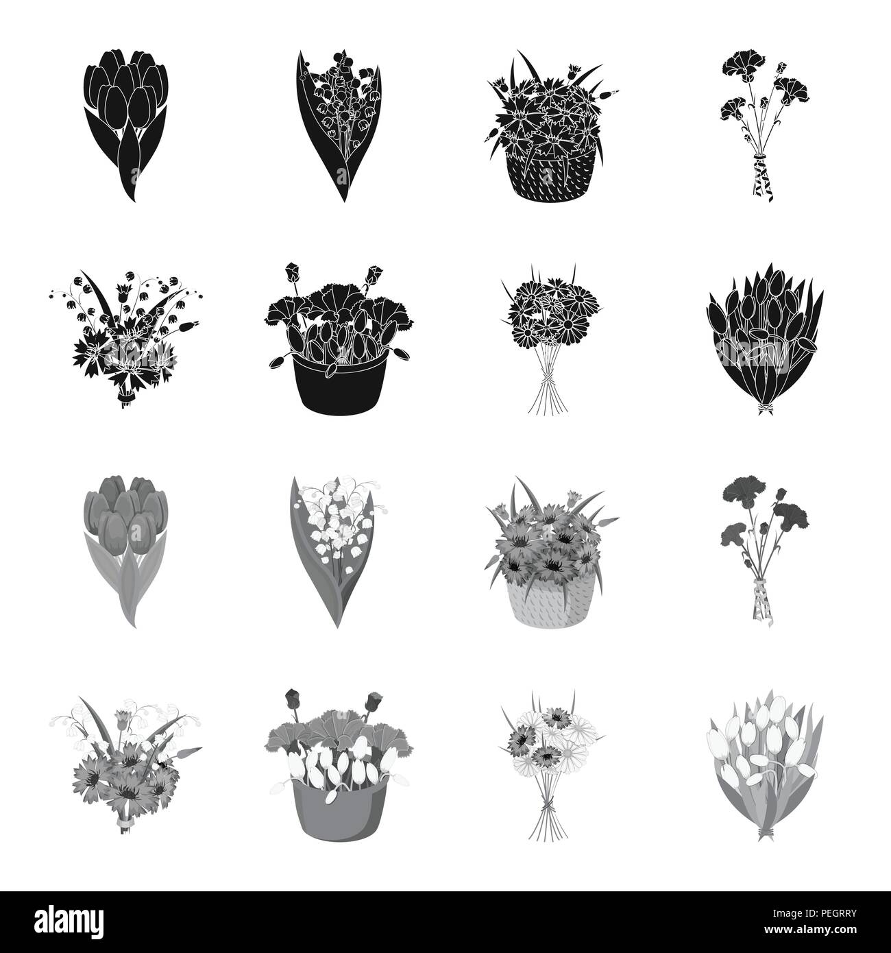 A bouquet of fresh flowers black,monochrome icons in set collection for ...