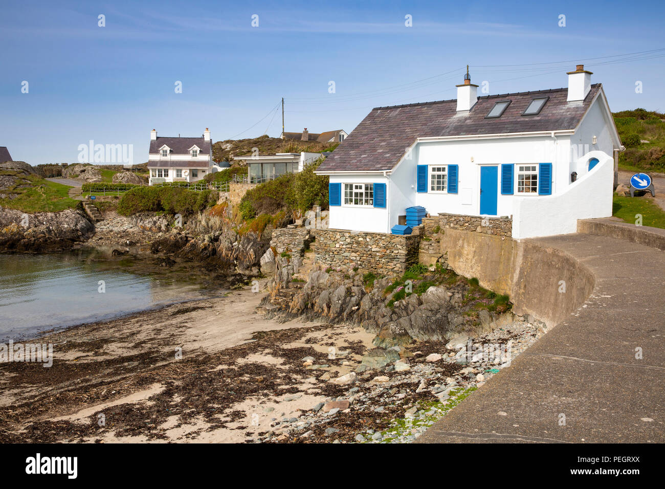 UK, Wales, Anglesey, Rhoscolyn, waterfront properties around harbour