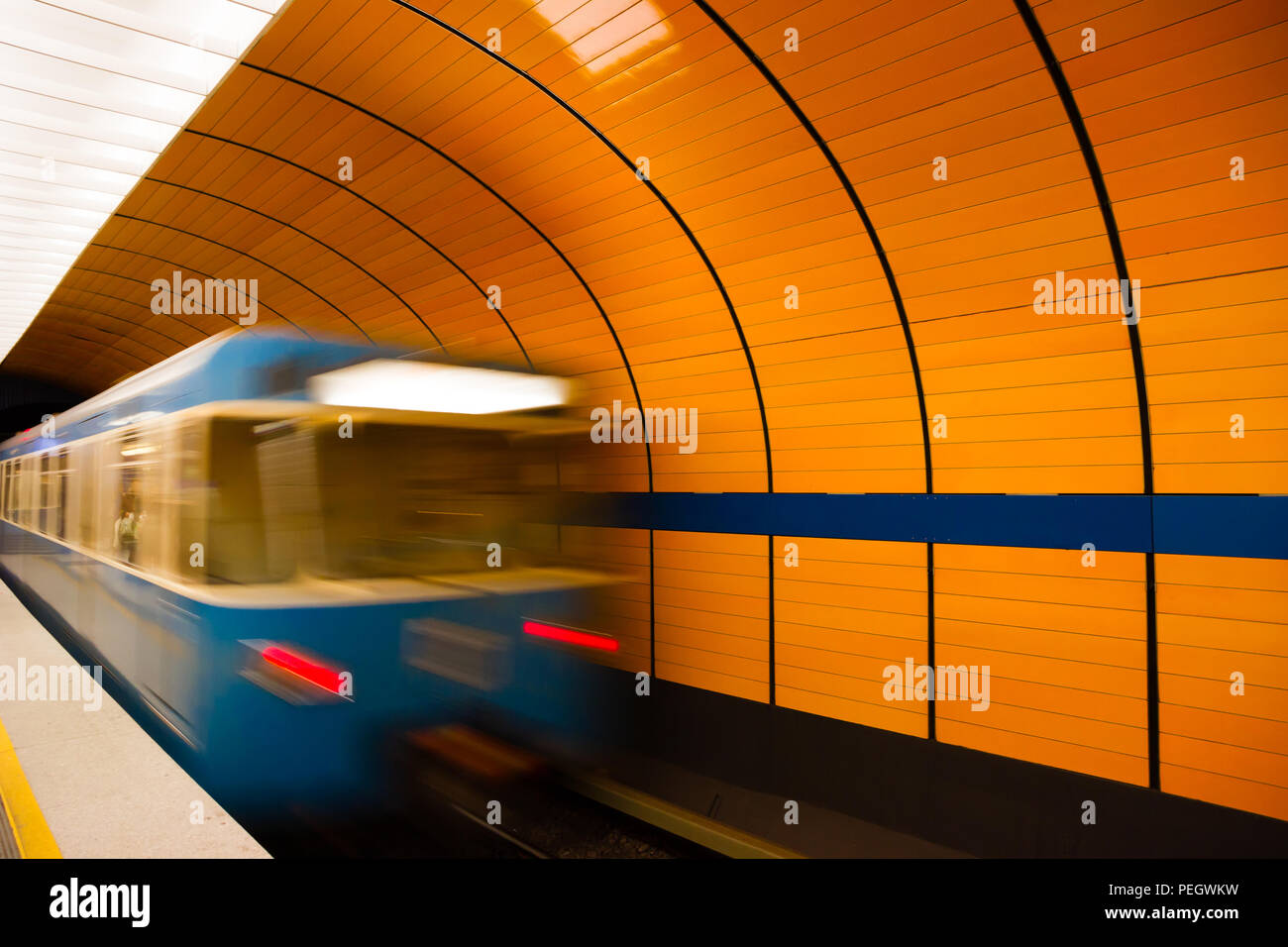 A train leaving platform in Munich underground, Germany Stock Photo