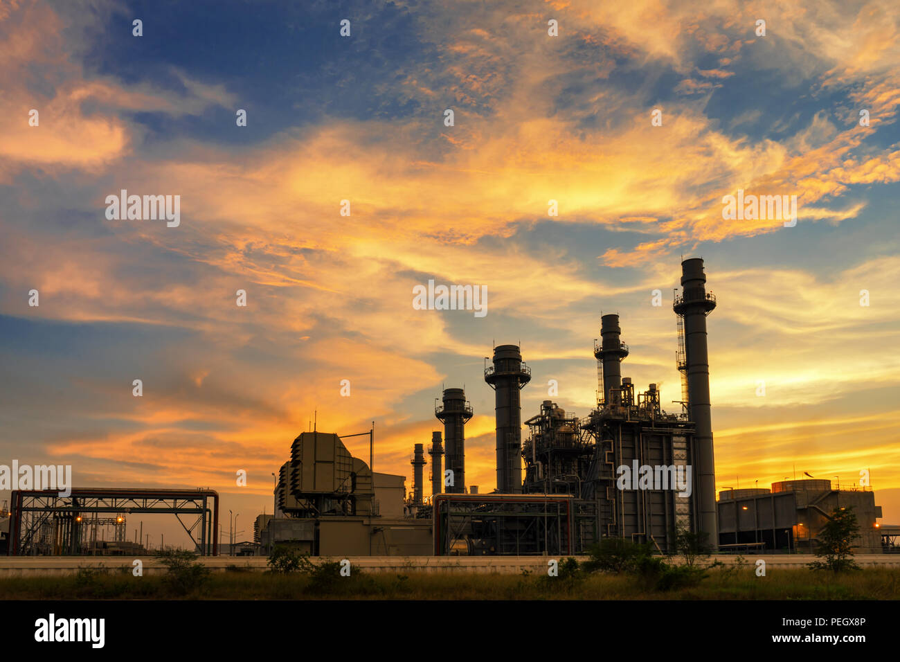 Power plant in the industrial estate with twilight sunset Stock Photo ...