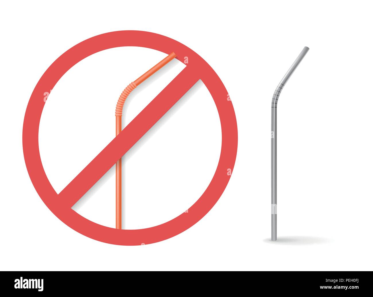 Reusable steel drinking straw instead of plastic straw Stock Vector
