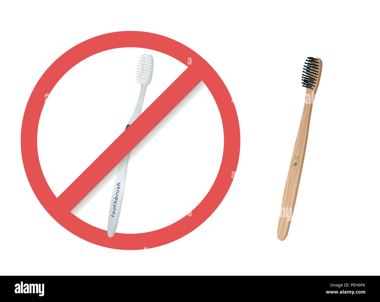 Bamboo toothbrush instead of plastic toothbrush Stock Vector Image