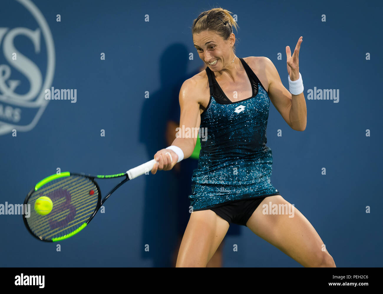 Cincinnati, OH, USA. August 14, 2018 - Petra Martic of Croatia in action  during her first-round match at the 2018 Western & Southern Open WTA  Premier 5 tennis tournament. Cincinnati, Ohio, USA.