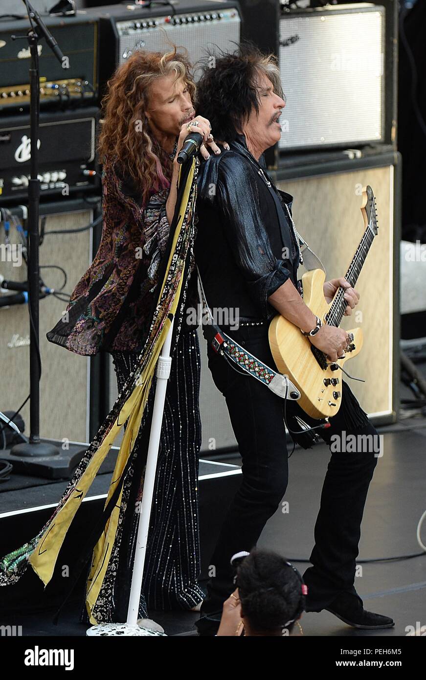 New York, NY, USA. 15th Aug, 2018. Steven Tyler, Joe Perry, Aerosmith