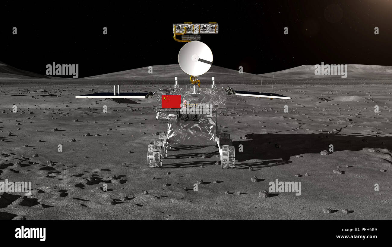 Beijing, China. 15th Aug, 2018. Photo provided by State Administration of Science, Technology and Industry for National Defense shows the image of the rover for China's Chang'e-4 lunar probe. China's moon lander and rover for the Chang'e-4 lunar probe, which is expected to land on the far side of the moon this year, was unveiled Wednesday. The global public will have a chance to name the rover. Credit: Xinhua/Alamy Live News Stock Photo