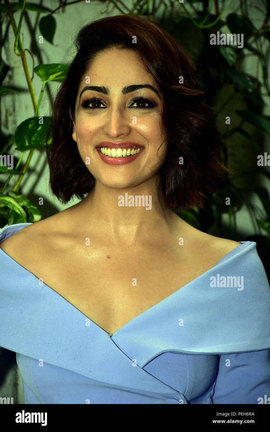 Mumbai, India. 13th Aug, 2018. Indian film actress Yami Gautam seen posing after the event where she was announced as the Brand Ambassador for Hong Kong Tourism at Khar Social in Mumbai. Credit: Azhar Khan/SOPA Images/ZUMA Wire/Alamy Live News Stock Photo