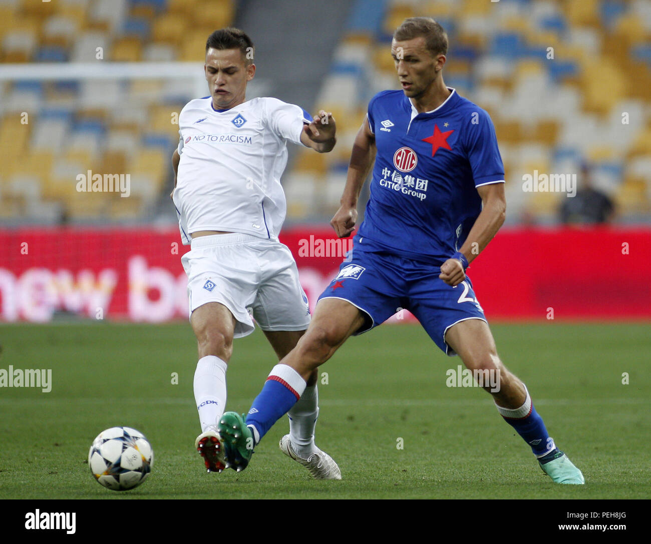 Slavia Ukraine August 14, 2018 - Volodymyr Shepeliev( L) of Dynamo vies with Tomas ...