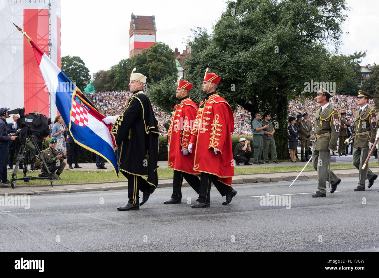 Soldiers from the NATO multinational battle group stationed in Poland during the annual military parade in the Poland's capital city Stock Photo