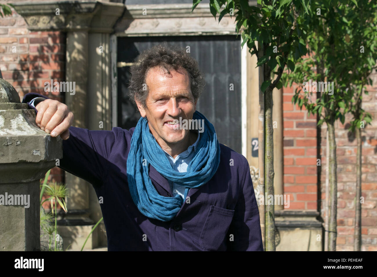 Monty Don greets visitors as he opens the Southport Flower Show, Merseyside, UK. Aug, 2018. Exhibitors, garden designers, gardening experts  and floral artists wow the visitors to this famous annual event. Stock Photo