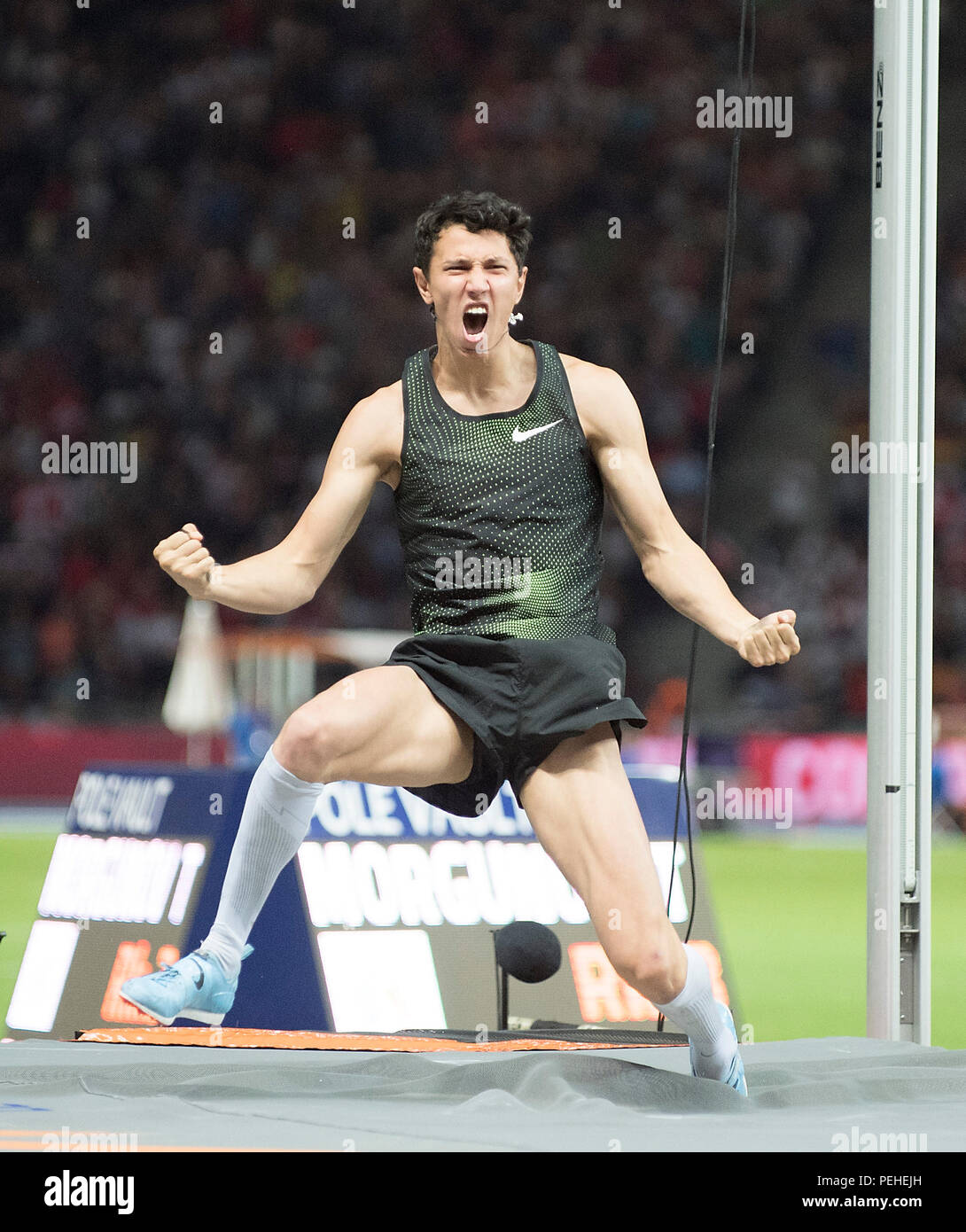 jubilation Timur MORGUNOV (RUS/ANA/2nd place). Final pole vault of the men,  on 12.08.2018 European Athletics Championships 2018 in Berlin/Germany from  06.08. - 12.08.2018. | usage worldwide Stock Photo - Alamy