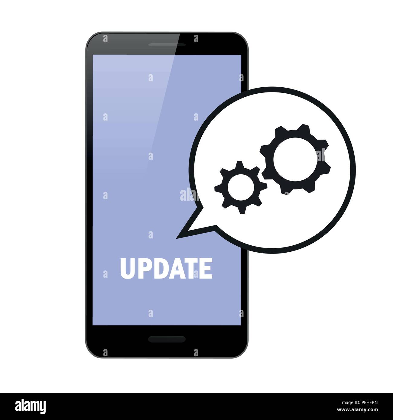 update updating software smartphone gears in speach bubble vector illustration EPS10 Stock Vector