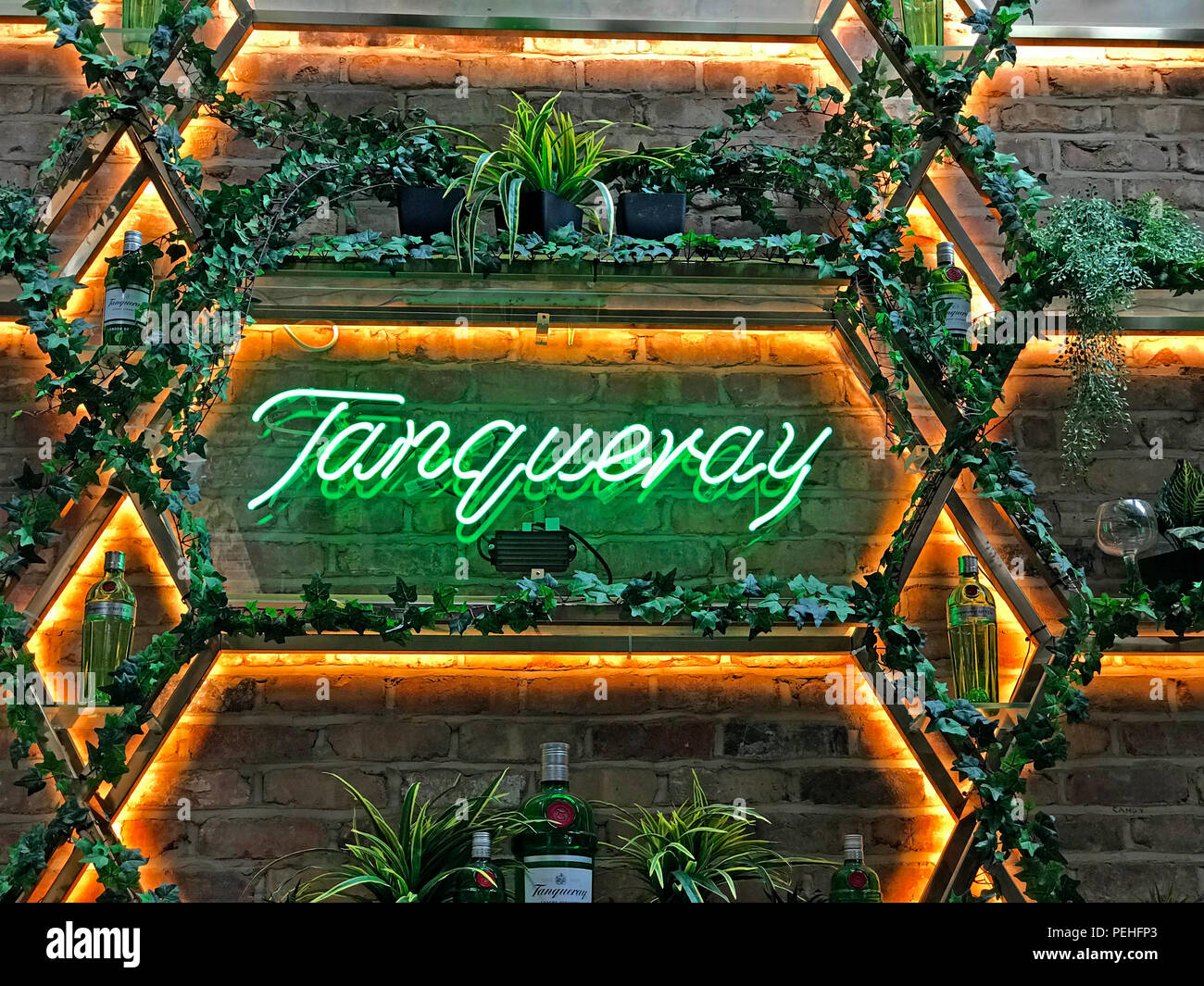 Tarqueray Gin display, Dukes 92, Castlefield, Manchester, North west England,Uk Stock Photo