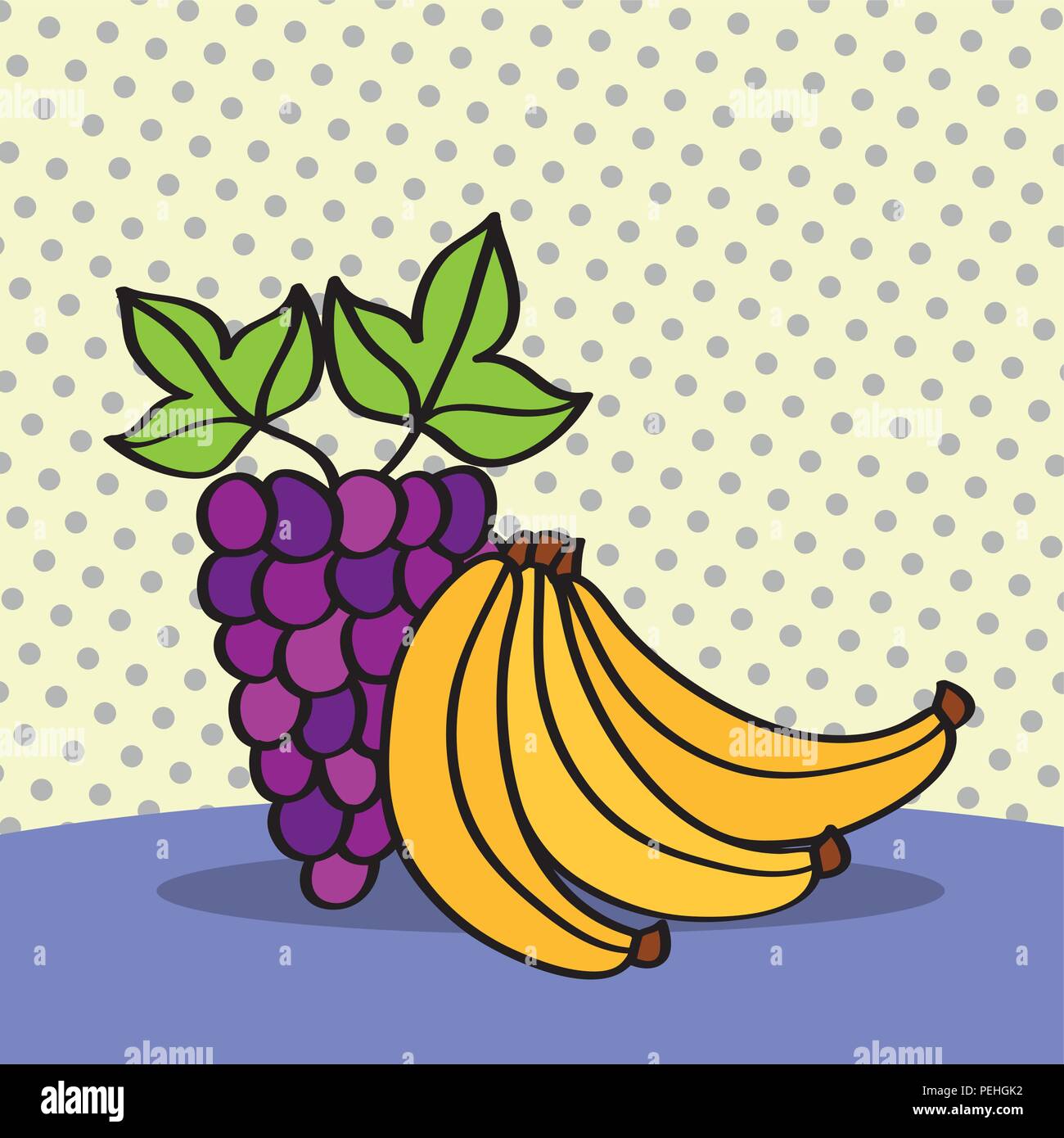 fresh grapes and bananas on dotted background Stock Vector Image & Art