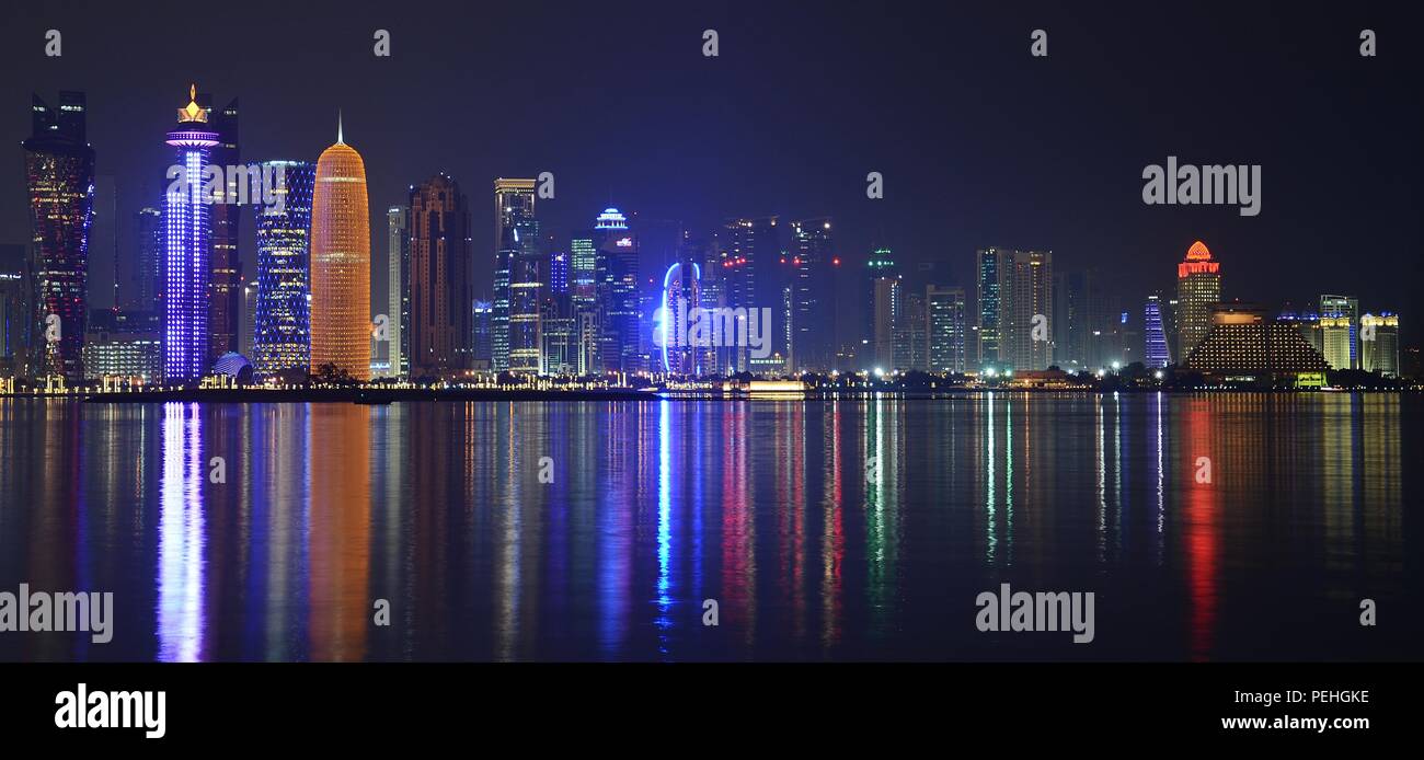 West Bay, Doha, Qatar skyline at night Stock Photo