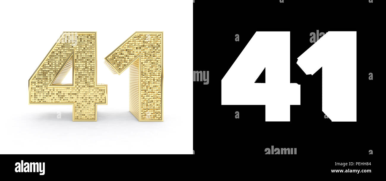 golden-number-forty-one-number-41-on-white-background-with-drop