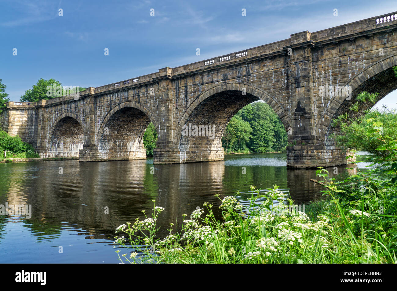 The Lune valley aqueduct, which carries the Lancaster canal over Stock Photo