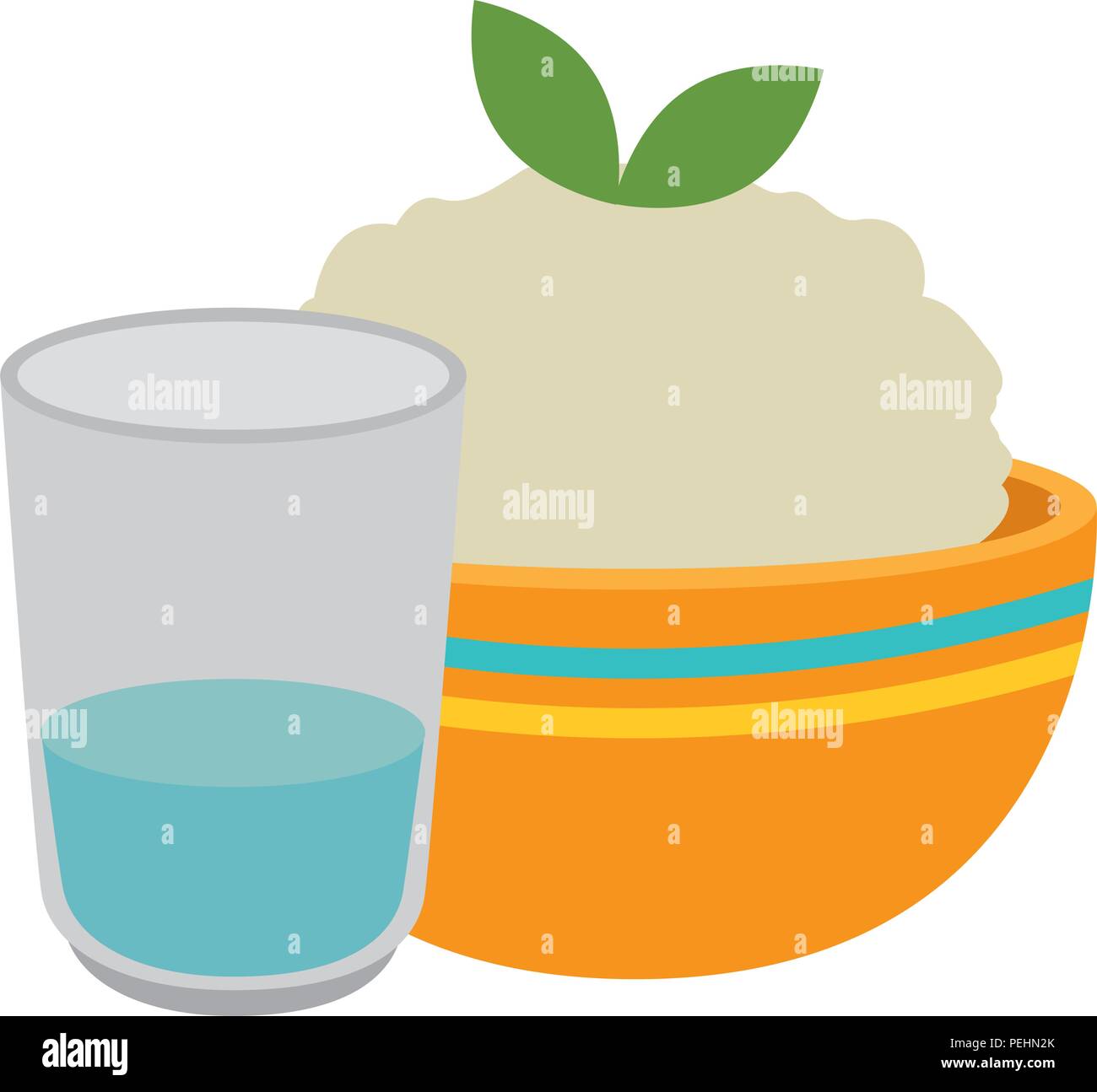 kitchen bowl with mashed potatoes and water glass Stock Vector