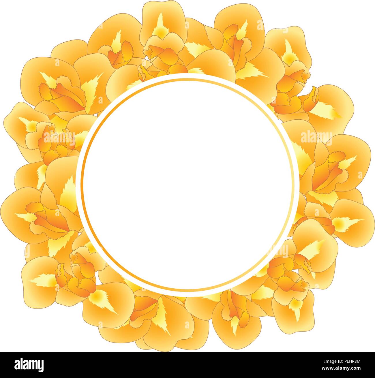 Orange Iris Flower Banner Wreath. Vector Illustration. Stock Vector