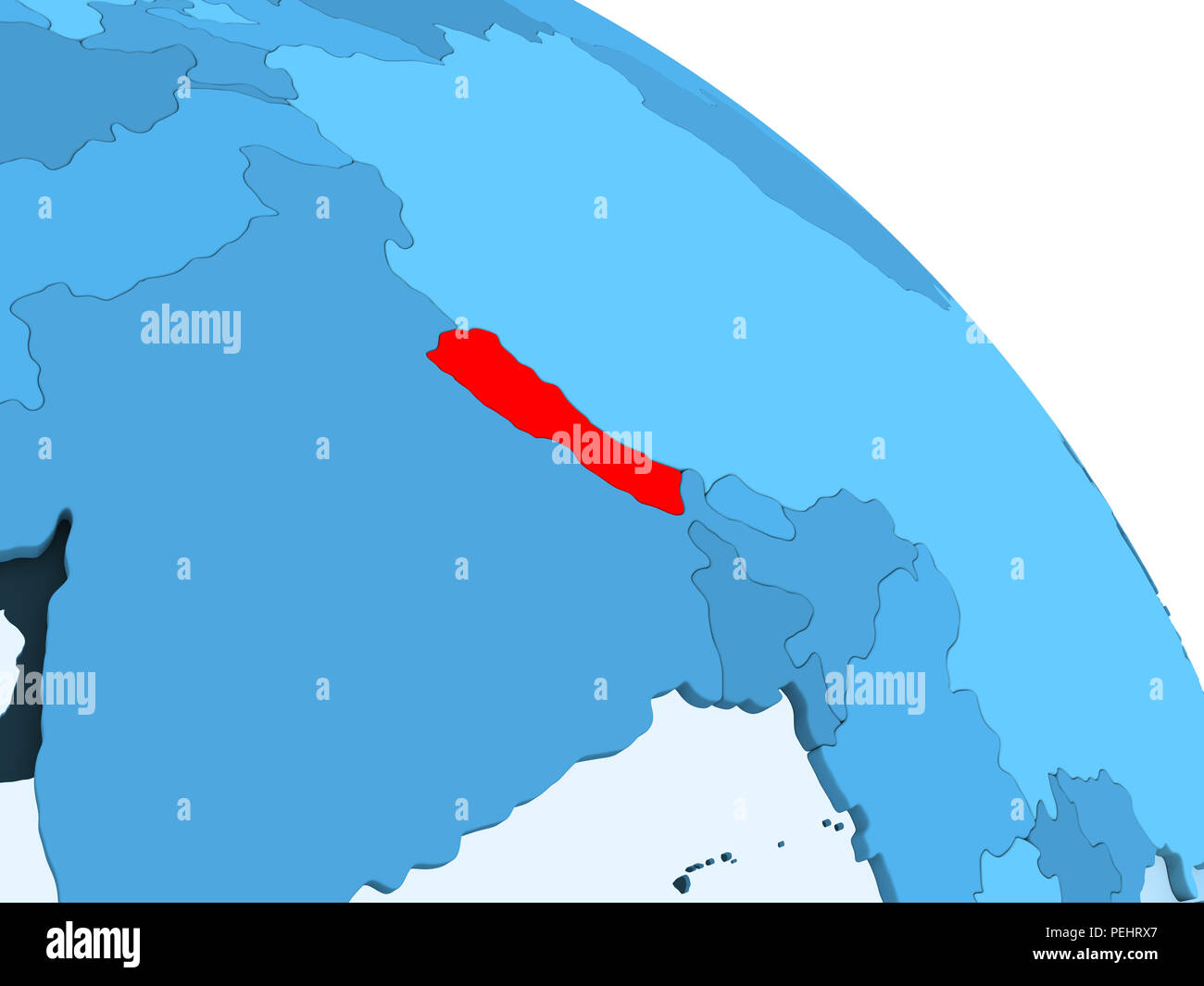 Nepal highlighted on blue 3D model of political globe with transparent ...