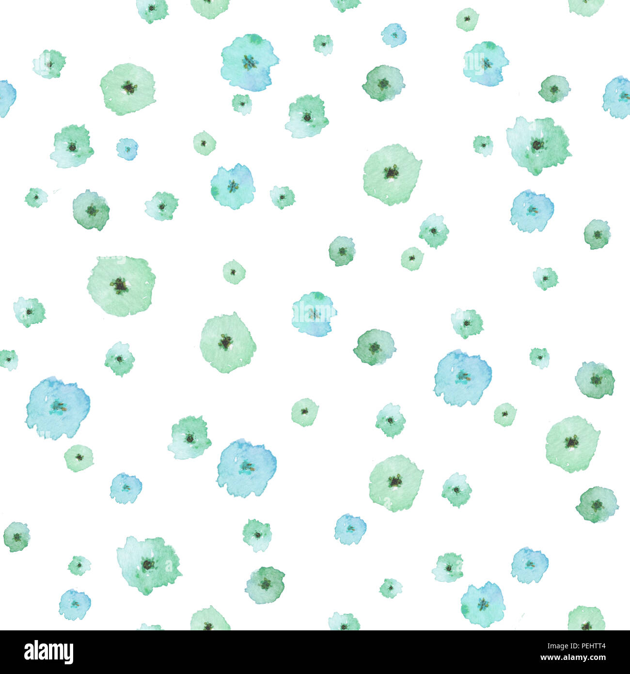 Seamless pattern with abstract blue and green flowers on a white ...