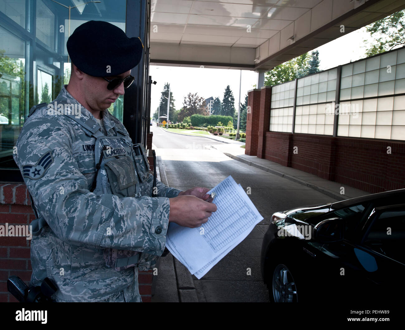 Senior Airman Ryan Lundberg, 92nd Security Forces patrolman, checks