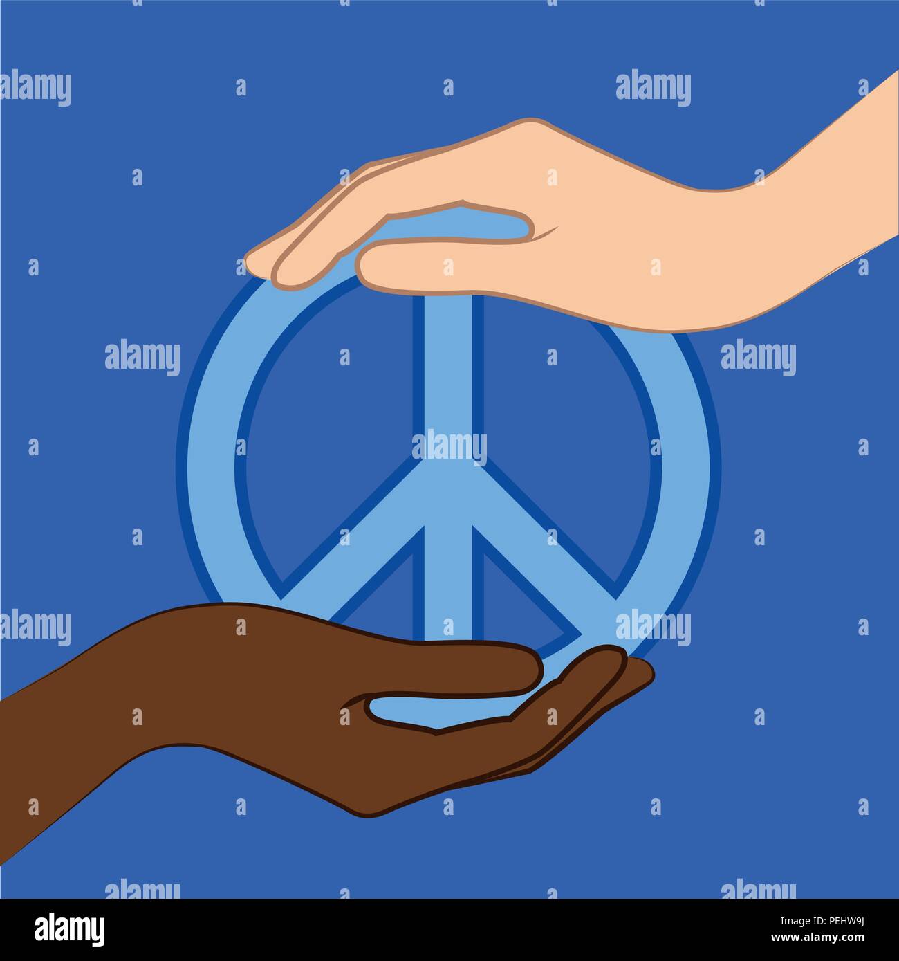 white and black hand hold peace symbol blue vector illustration EPS10 Stock Vector