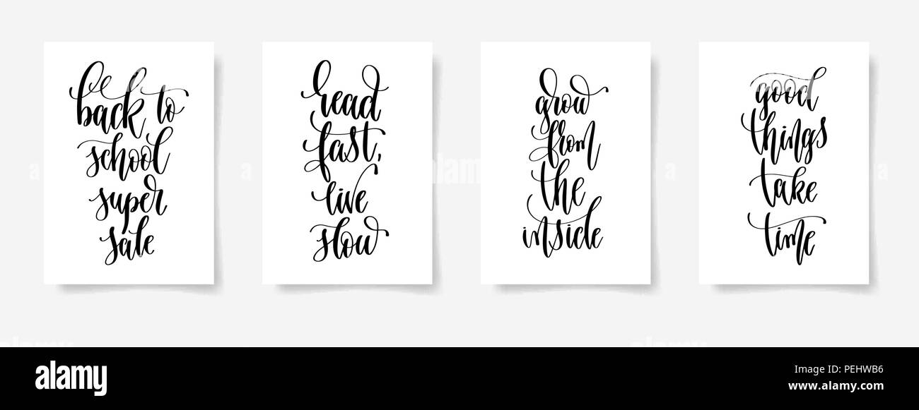 set of four black and white hand lettering concept poster for ba Stock