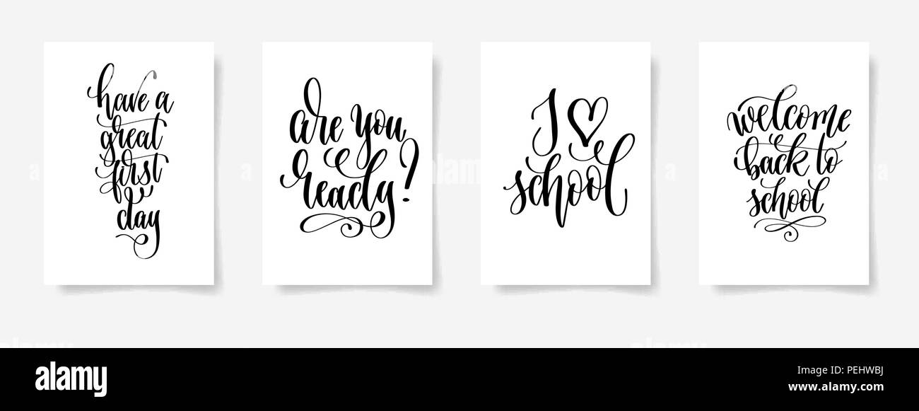 set of four black and white hand lettering concept poster for ba Stock ...