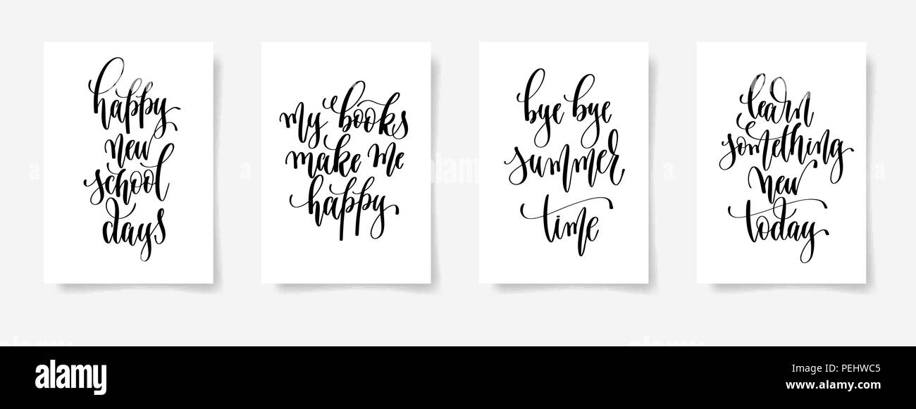 set of four black and white hand lettering concept poster for ba Stock