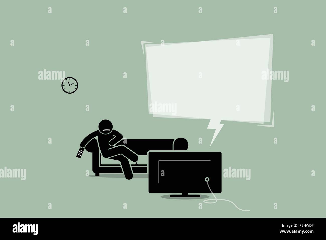 Artwork illustration depicts a person listening to news and information, watching a movie, or simply a TV advertisement. Stock Vector