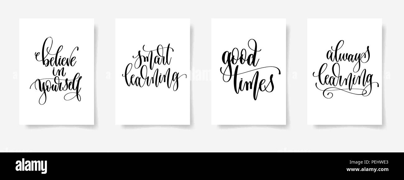set of four black and white hand lettering concept poster for ba Stock