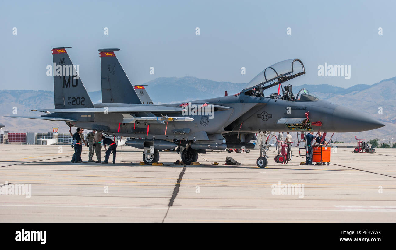 F 15e Strike Eagles From Mountain Home Air Force Base Assigned To The 366th Fighter Wing Arrive At Gowen Field Boise Idaho August 2 15 The 366th Fw Operated In Boise For More