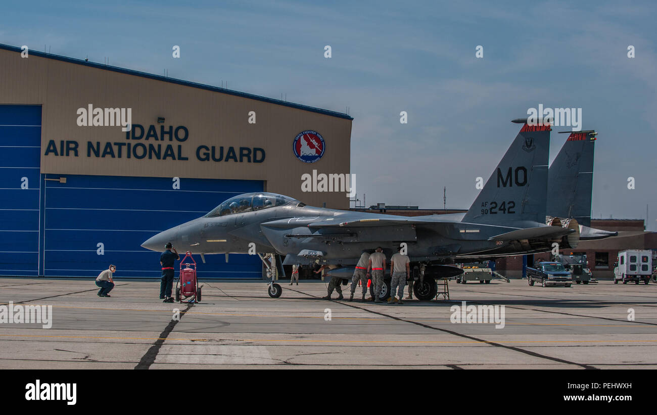 F 15e Strike Eagles From Mountain Home Air Force Base Assigned To The 366th Fighter Wing Arrive At Gowen Field Boise Idaho Aug 2 15 The 366th Fw Operated In Boise For More