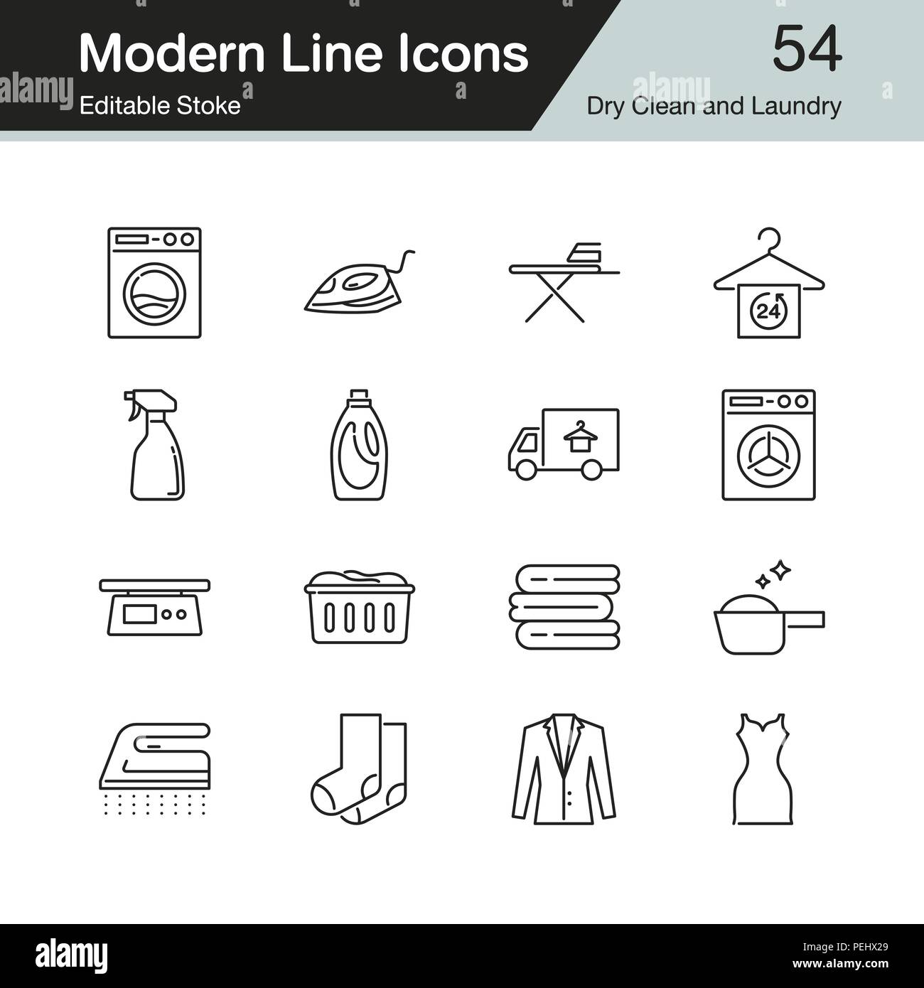 Dry Clean and Laundry icons. Modern line design set 54. For ...