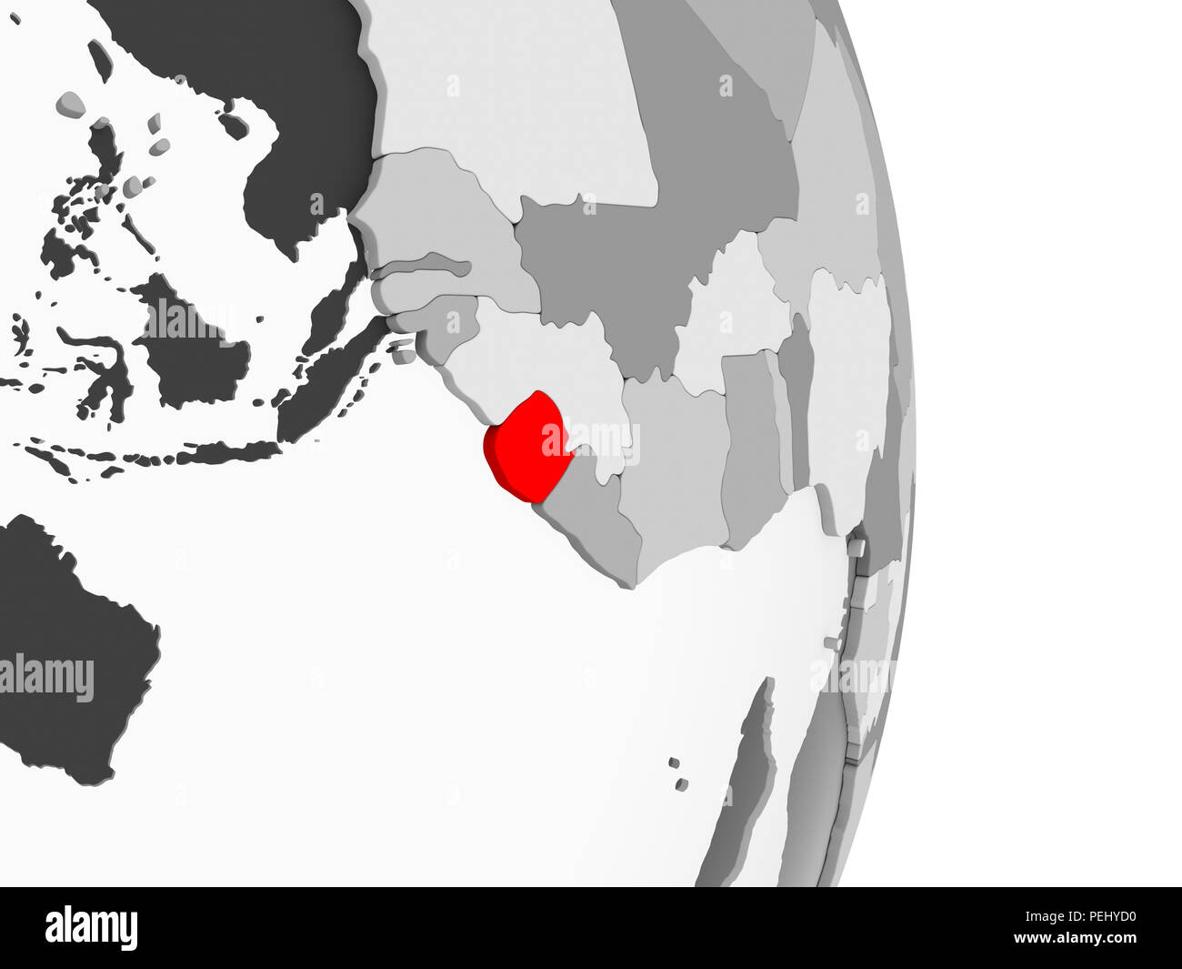 Sierra Leone highlighted in red on grey political globe with ...