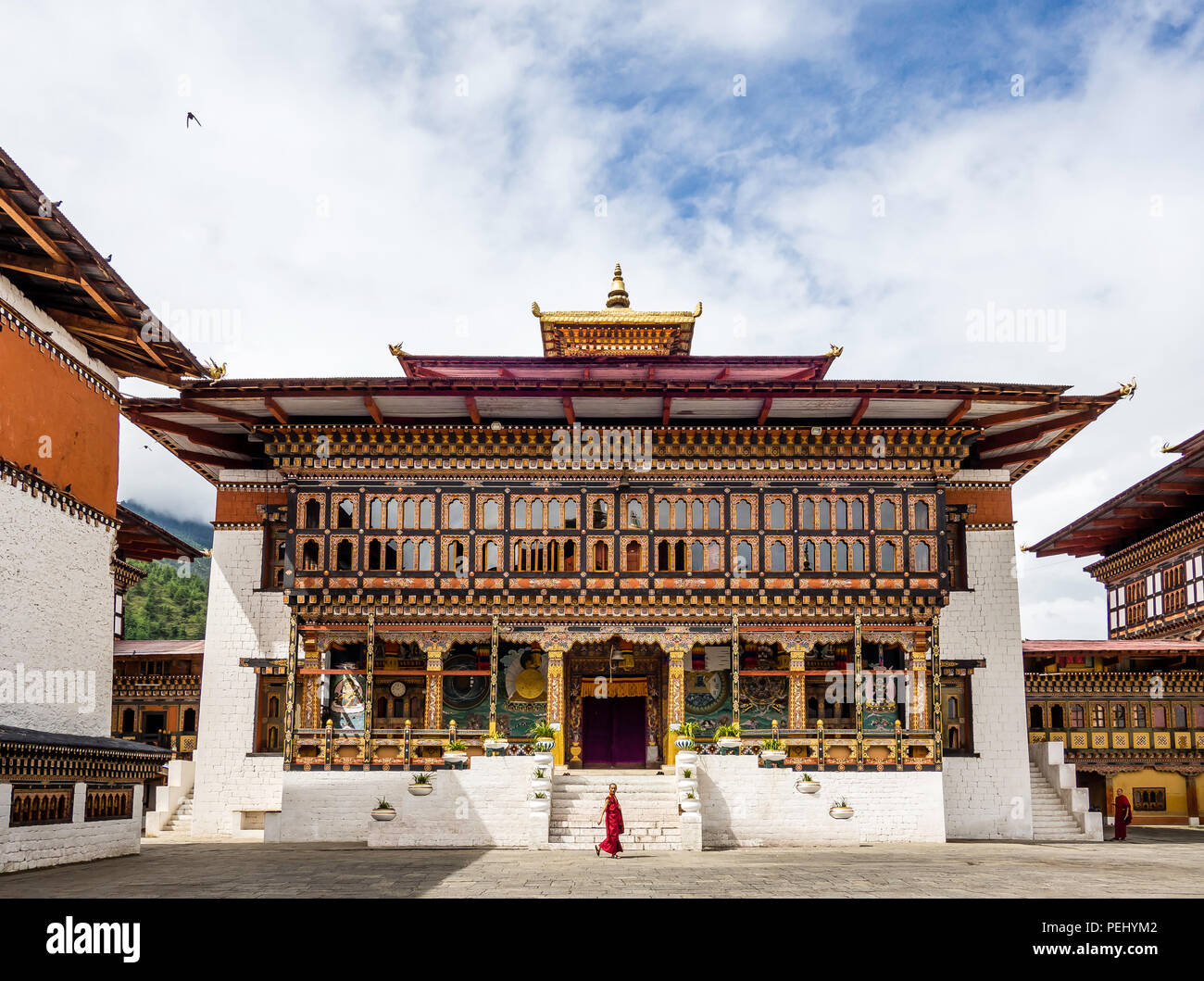 Thimpu, Bhutan - September 12 2016: Amazing architecture of Buddhist Monastery of Thimpu Dzong, Thimpu Stock Photo