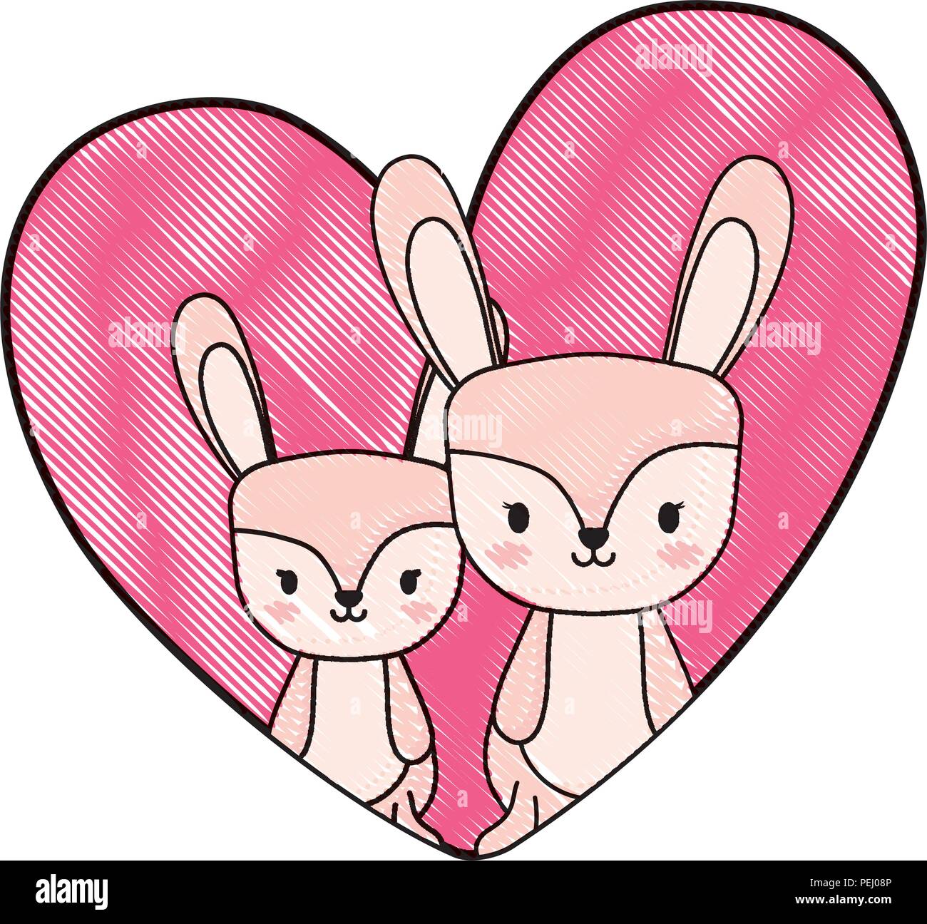 cute rabbits in a heart over white background, vector illustration ...
