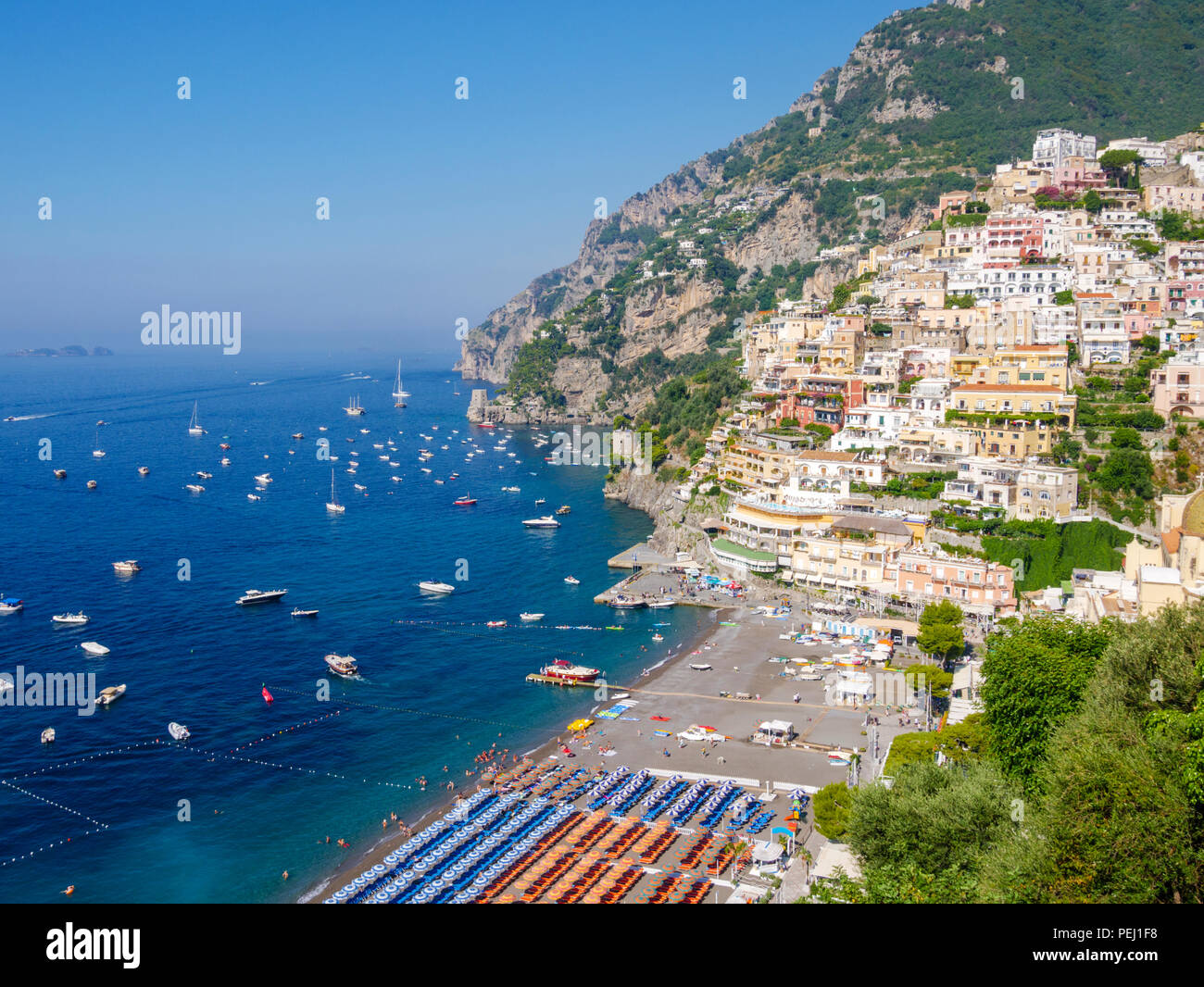 View down to Positano, Italy Stock Photo