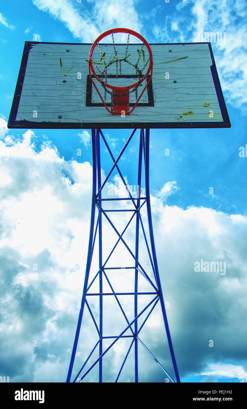 Basketball hoop on a blue sky background Stock Photo Alamy