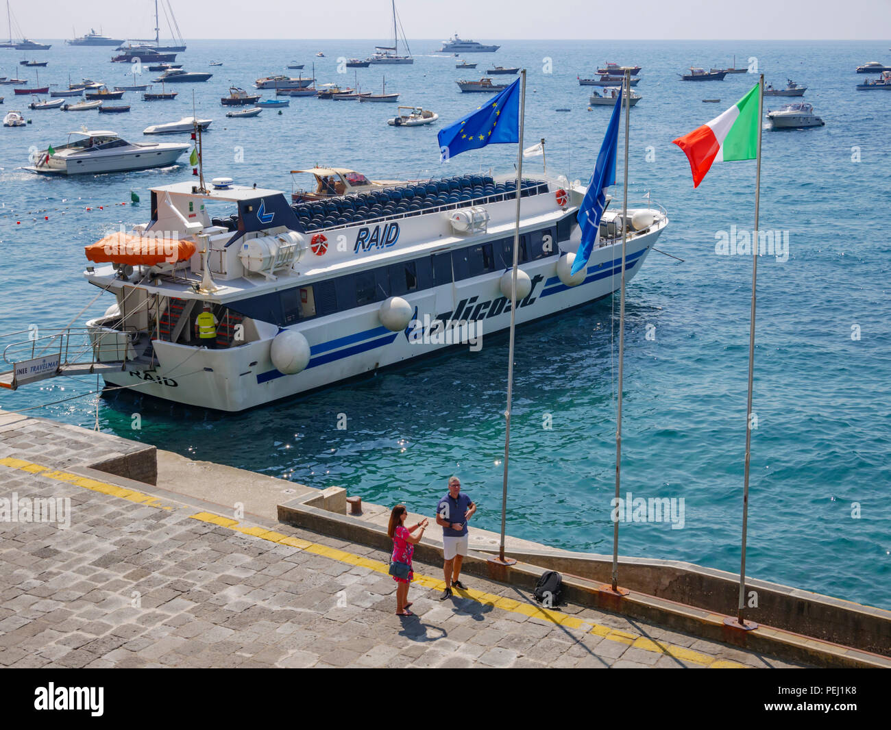 Ferry at the harbour in Positano, Italy Stock Photo