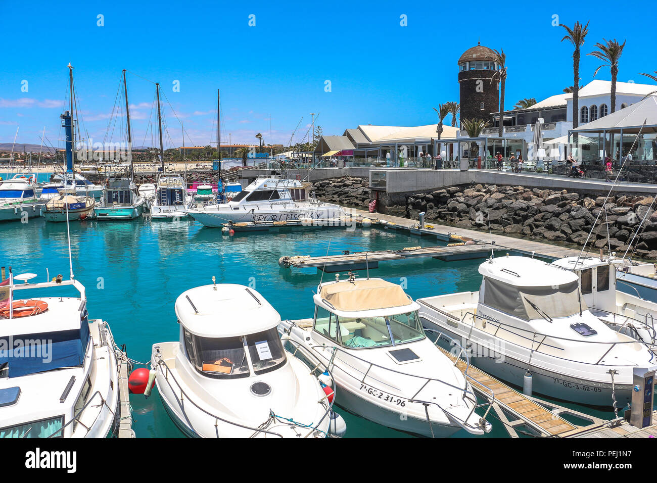 Castillo Caleta De Fuste Small Harbour With Boats Fuerteventura Stock Photo Alamy