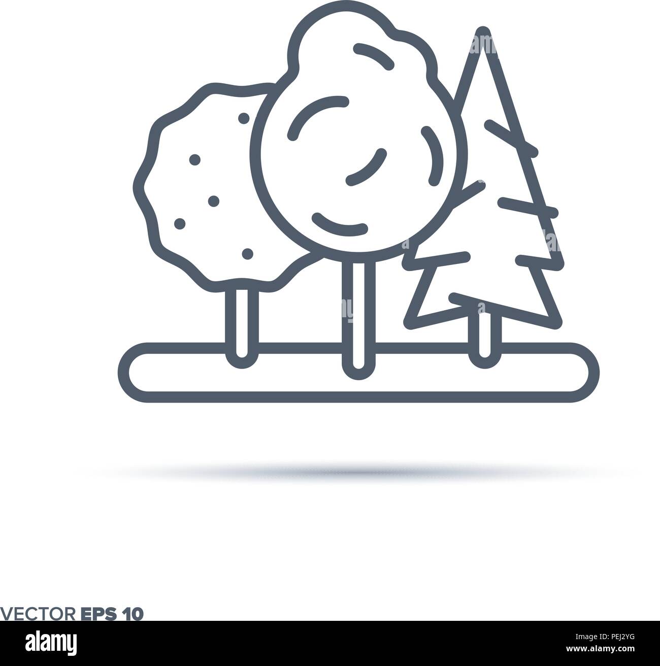 Trees in a forest or garden vector line icon. Nature and environment ...