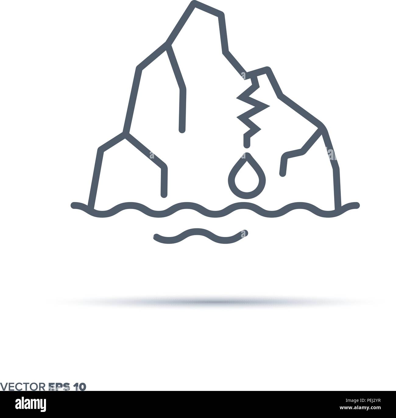 Melting iceberg vector line icon. Climate change and endangered polar landscape symbol. Stock Vector