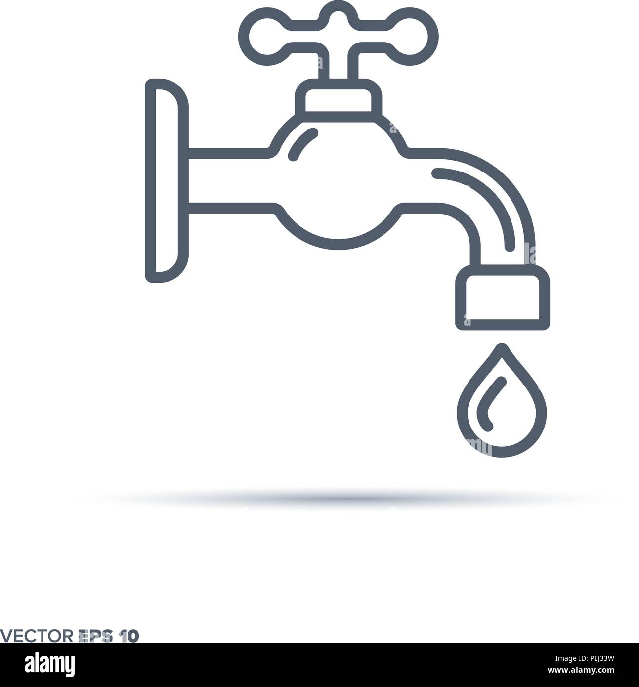 Dripping tap vector line icon. Waste of resources symbol. Stock Vector