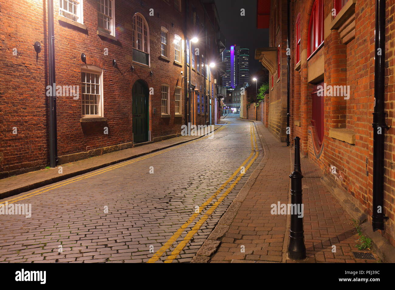 A view looking up Dock Street in Leeds towards Bridgewater Place Stock Photo