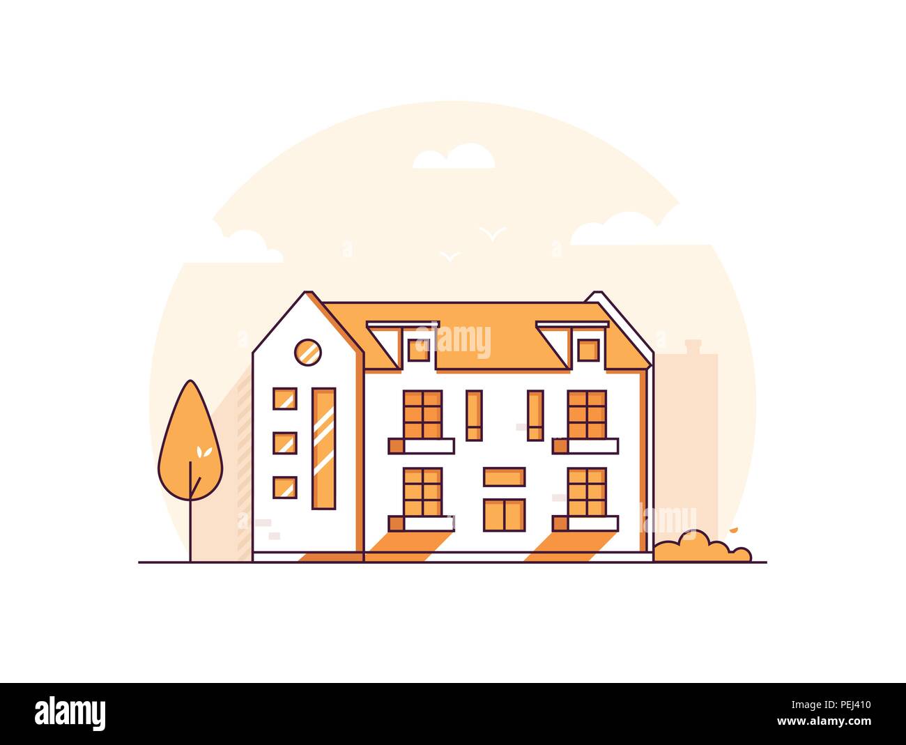 Apartment house - modern thin line design style vector illustration ...