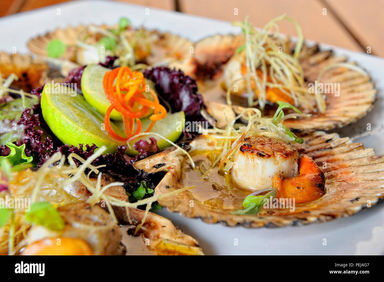 Baked parmesan scallops. Typical dish of Peruvian cuisine Stock Photo Alamy