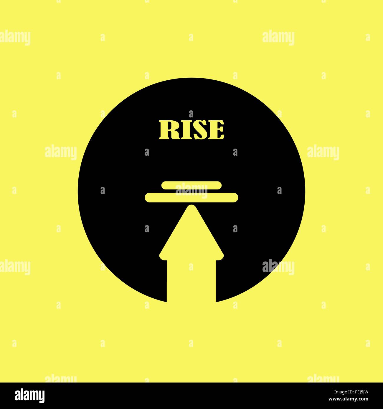 The icon with two arrows and the word the rise on a yellow background ...